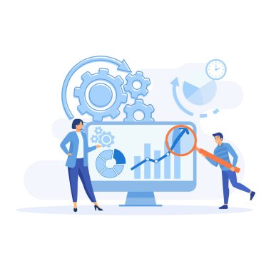 İş konsepti. Dijital pazarlama ve tanıtım, iş hedeflerine ulaşmak için pazarlama stratejisi planlaması. düz vektör modern illüstrasyon