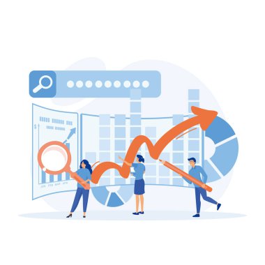 Veri analizi kavramı, büyüme grafiklerini analiz eden insanlar. İş veri analizi. düz vektör modern illüstrasyon