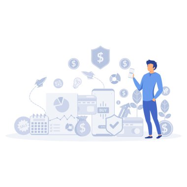 Finansal yatırımlar, pazarlama, analiz, mevduat güvenliği, güvenlik tasarrufu ve para cirosu garantisi. düz vektör modern illüstrasyon