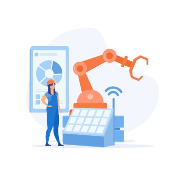 Akıllı endüstri konsepti. Endüstriyel fabrikada akıllı istihbarat teknolojisi. Sanayi 4.0. Düz vektör modern illüstrasyon