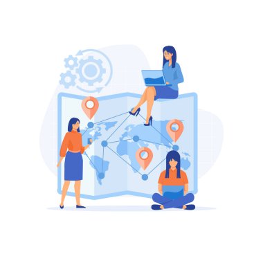 Dış kaynak kullanımı ve telekomünikasyon konsepti. Offshore yazılım geliştirme, serbest iş ve adam toplama şirketi. düz vektör modern illüstrasyon