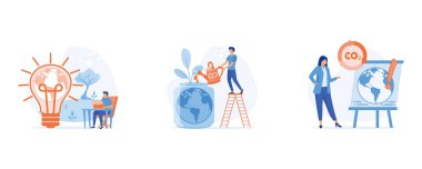 Dairesel ekonomi, sürdürülebilir ekonomik büyüme stratejisi, karbondioksit salınımını ve iklim etkisini azaltmak. ESG, yeşil enerji ve sanayi, düz vektör modern illüstrasyonunu ayarla