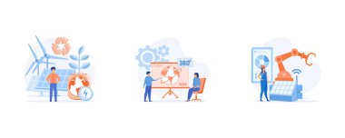 Akıllı endüstri konsepti, endüstriyel fabrikada akıllı istihbarat teknolojisi. Sektör 4.0. Düz vektör modern illüstrasyonunu ayarla