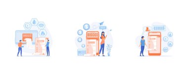 Online ödeme konsepti. Dijital banknot. Düzenli ödemeler, kaydedilen kaynaklar, düz vektör modern illüstrasyonunu ayarlayın