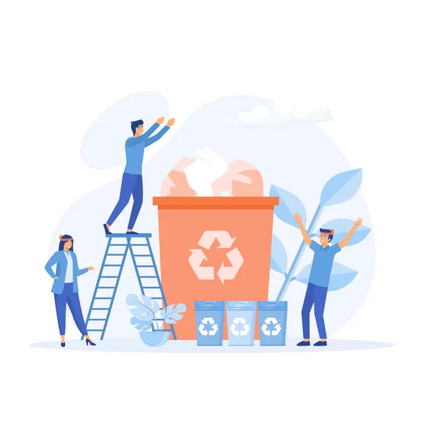 Ökologiekonzept Die Menschen Kümmern Sich Die Ökologie Des Planeten Müllcontainer — Stockvektor