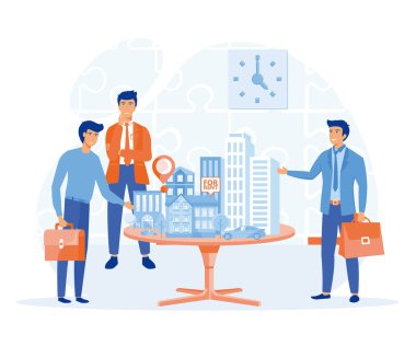 Grup yatırımcıları toplantısı konsepti. Gayrimenkul yatırımı. düz vektör modern illüstrasyon