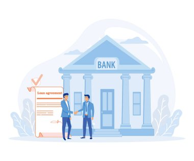 Kredi anlaşmaları. Bankadan kredi, ipotek, borç veya yükümlülük, kişisel kredi veya mali destek isteyin. düz vektör modern illüstrasyon