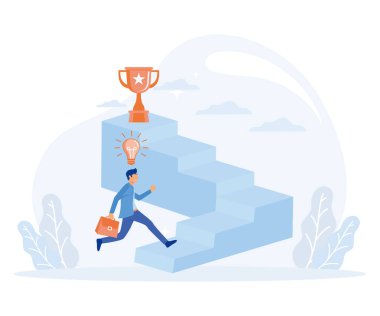 Başarılı insanlar kavramı. İşadamı altın kupaya koşar. Başarı için motivasyon. düz vektör modern illüstrasyon