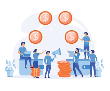 Finansal işlemler, para transferi, bankacılık, bozuk paralı büyük cüzdanlar. düz vektör modern illüstrasyon