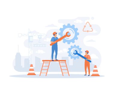 Takım çalışması konsepti, çalışan çiftler dönen dişliler, düz vektör modern illüstrasyon