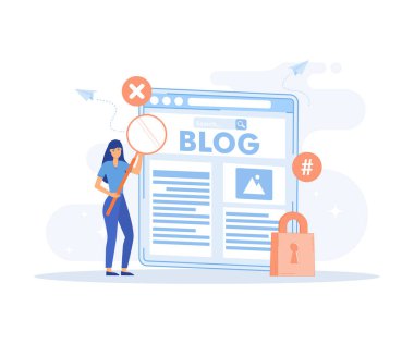 Dijital reklam, blog tanıtım hatası. Etkisiz anahtar sözcük analizi. düz vektör modern illüstrasyon