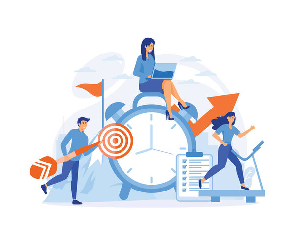 Disciplina Gestión Del Tiempo Grupo Activo Personas Que Hacen Rutina — Vector de stock