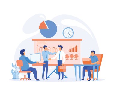 Profesyonel tanıma konsepti. Meslektaşlarını iş başarılarıyla tebrik eden insanlar. Patron en iyi çalışanı övüyor. düz vektör modern illüstrasyon