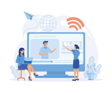 Blog Oluşturma, Kişisel Yaşam Tarzı V Günlük Kaydı, Canlı Video Yayını Kanalı Başlatılması. düz vektör modern illüstrasyon