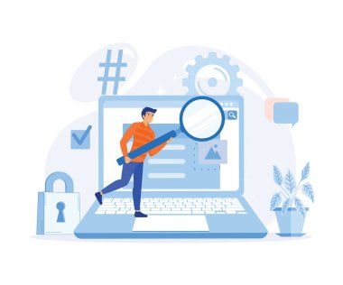 Blog tanıtım hatası. Etkisiz anahtar kelimelerin analizi. Blog promosyonu için arama motoru optimizasyonu fikri. düz vektör modern illüstrasyon