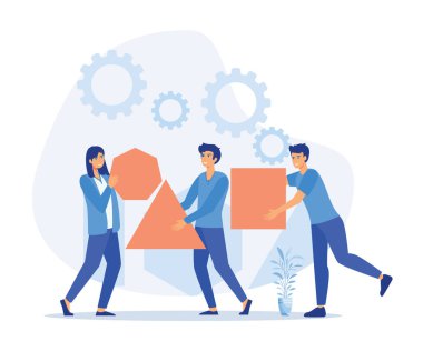 Takım çalışması, Ofis Çalışanları Grubu Büyük Ayrı Bulmaca Parçalarını Birleştirdi. düz vektör modern illüstrasyon