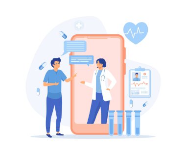 Çevrimiçi tıbbi danışmanlık ve destek hizmetleri, akıllı telefon ekranından Doktor görüntülü arama. düz vektör modern illüstrasyon