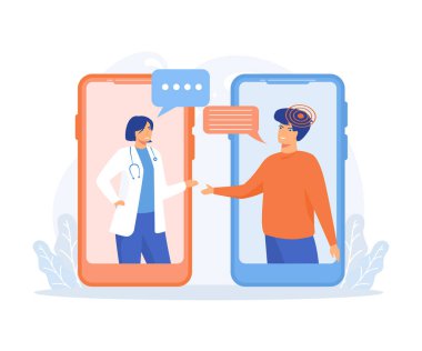 Elektronik sağlık hizmeti, akıllı telefon uygulaması, kadın doktor. Sağlık hizmetlerini yönetmek için kullanışlı mobil cihaz aracı, düz vektör modern illüstrasyon