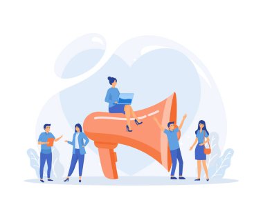 Bir Arkadaş Kavramına istinaden, insanlar yönlendirme ve para kazanma, düz vektör modern illüstrasyon hakkında bilgi paylaşıyorlar