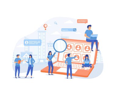 İş araması. Adam alımı. Sosyal ağda kelle avcılığı. İş arayan çalışanlar, düz vektör modern illüstrasyon