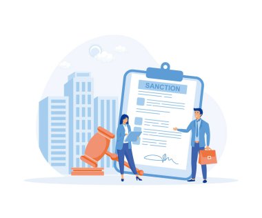 Yaptırım konsepti. İş adamları yaptırım listesini tartışıyor. düz vektör modern illüstrasyon