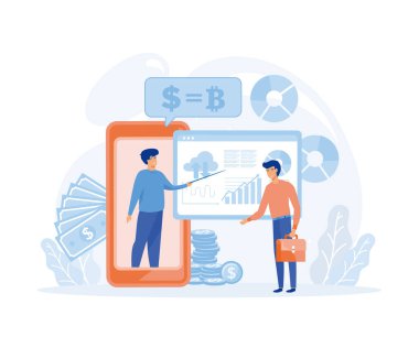 Çevrimiçi Finansal Danışmanlık veya Danışmanlık, Borsa Yatırımları Ticari Strateji Danışmanlık Servisi. düz vektör modern illüstrasyon