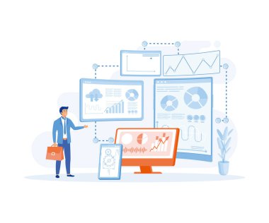 Veri Analizi ve Sayısallaştırma Kavramı, Dijital Dönüşüm veya Bozukluk, Mali İstatistik, Büyük Veri veya Performans Ölçümü, düz vektör modern illüstrasyon