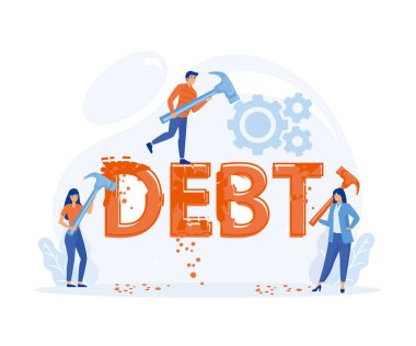 Borç tahribatı, borç ödenmesi, başarı, başarı. düz vektör modern illüstrasyon