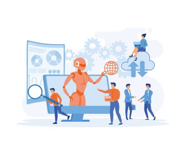 IOT, Dijital Dönüşüm, yapay zeka teknolojisi, otomasyon ve bulut hesaplaması, düz vektör modern illüstrasyon