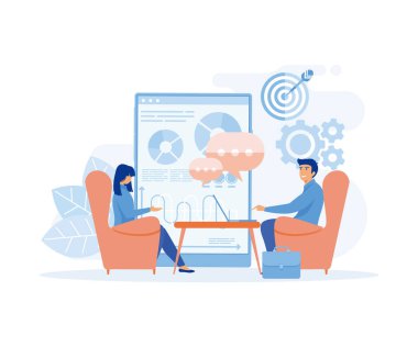 İş Finansal Danışmanı çalışma ve İş Yatırım Planlama monitör raporu grafiği, düz vektör modern illüstrasyon