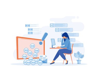 Aşırı bilgi yükleme ve aşırı veri taşıma kavramı. Bilgi selinde stresli kişi, çoklu internet medyası okuma, düz vektör modern illüstrasyon