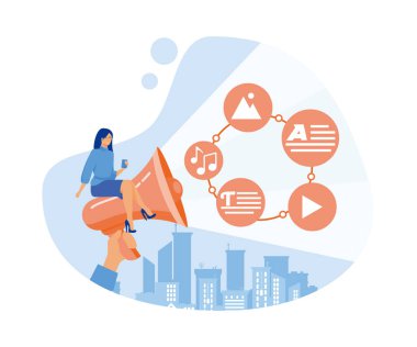 Kadın web sayfasını içerikle doldur. düz vektör modern illüstrasyon
