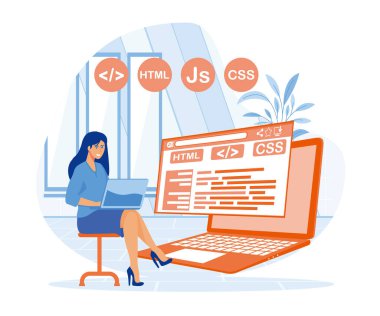 Yazılım mühendisi konsepti. Web tasarımı ve geliştirme, programcı ve kodlama web sitesi veya uygulama. lat vektör modern illüstrasyon