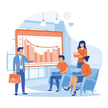 Personel eğitimi, toplantı, iş, takım çalışması kavramı. Çizgi film düz stiliyle vektör illüstrasyonu. düz vektör modern illüstrasyon