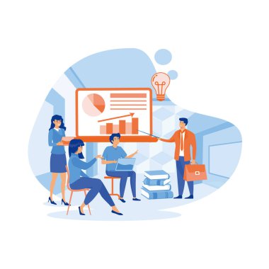 Ofis illüstrasyonunda iş adamları takım çalışması. düz vektör modern illüstrasyon