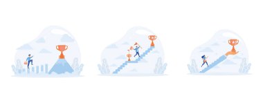 İşimizi başarıya taşımalıyız. Başarıdan sonra bile sürekli gelişim, başarı için ilham. Düz vektör modern illüstrasyonunu ayarla