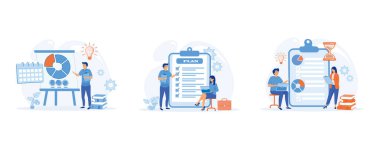 İş konsepti, iş planlaması, hedef, iş akışı, zaman yönetimi. İş sunumu. Düz vektör modern illüstrasyonunu ayarla