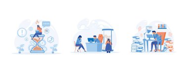 Ofisteki stres yönetimi. Son teslim tarihini takip eden insanlar, yassı vektör modern illüstrasyonunu ayarlayın