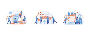 Blogculuk, Blog yazarı. Yaratıcı yazılar, Blog Creative Content Production Work flow, blog yazıları oluşturma, düz vektör modern illüstrasyonunu ayarla