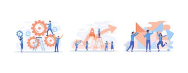 Mekanizma takım çalışması. Yetenekli iş birliği iş arkadaşı. Grup şirket işlem geliştirme yapı iş gücü, düz vektör modern illüstrasyonunu ayarla