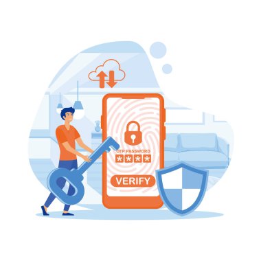 OTP kimlik doğrulama. Dijital ödemede güvenli işlem için tek seferlik parola. düz vektör modern illüstrasyon