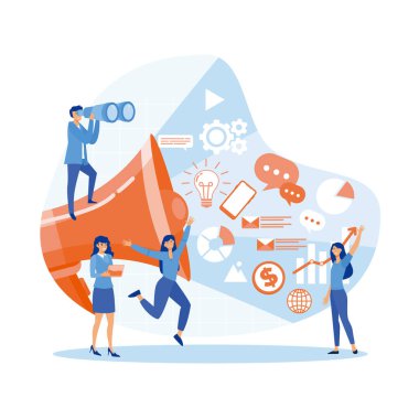 Vektör illüstrasyonu, düz stil, iş promosyonu, vektör, reklam, telefon aracılığıyla arama, çevrimiçi uyarı. düz vektör modern illüstrasyon