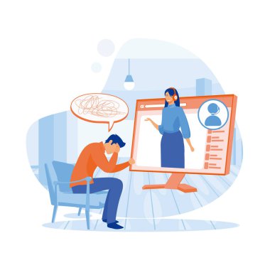 Psikolojik danışmanlık konsepti. Vektör çevrimiçi psikolojik yardım hizmeti illüstrasyonu. düz vektör modern illüstrasyon