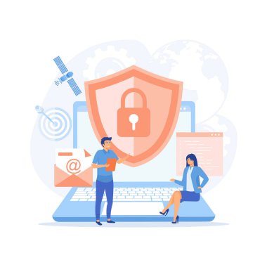 Veri koruması. Web sayfası, afiş, sunum, sosyal medya, belgeler, kartlar, posterler, düz vektör modern illüstrasyon