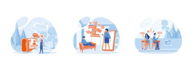 Sanal ilişkiler, online randevu ve sosyal ağ, çevrimiçi kullanıcı konsepti, megafon ve izleyicileri etkileyen büyük mıknatıs gibi sosyal medya. Sanal ilişkiler düz vektör modern illüstrasyonunu belirledi