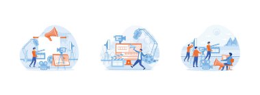 Film Yapımı, Film Yapımı Konsepti, Stüdyoda Film Çekimi, Film Yaratma Ekibi, beyaz arka planda karikatür karakterini izole etti. Film Üretimi düz vektör modern illüstrasyonunu ayarladı