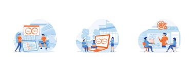 Developer.Teknik destek ekipleri bir mühendislik sistemi inşa etmek için birlikte çalışıyorlar. Yazılım geliştirme ve çalışıyor. DevOps geliştiricileri 2 düz vektör modern illüstrasyon