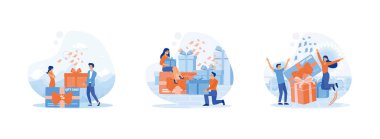 Müşteri Hediye Kartı. Müşteriyi doğum gününde kutlamak için mağazalardan özel bir teklif. Ödül. Hediye kartı düz vektör modern illüstrasyonunu ayarladı