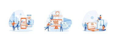 Sistem güncellemeleri, yazılım güncellemeleri, programlar ve uygulamalar, işlem çubuğunu güncelleyen bilgisayar dizüstü ekranı. Sistem Güncellemesi 2 düz vektör modern illüstrasyonunu ayarla