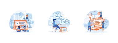 Programcı ve kodlama web sitesi ya da uygulama. Proje mühendisi. Yazılım programlama. Mühendis düz vektör modern illüstrasyonunu ayarladı